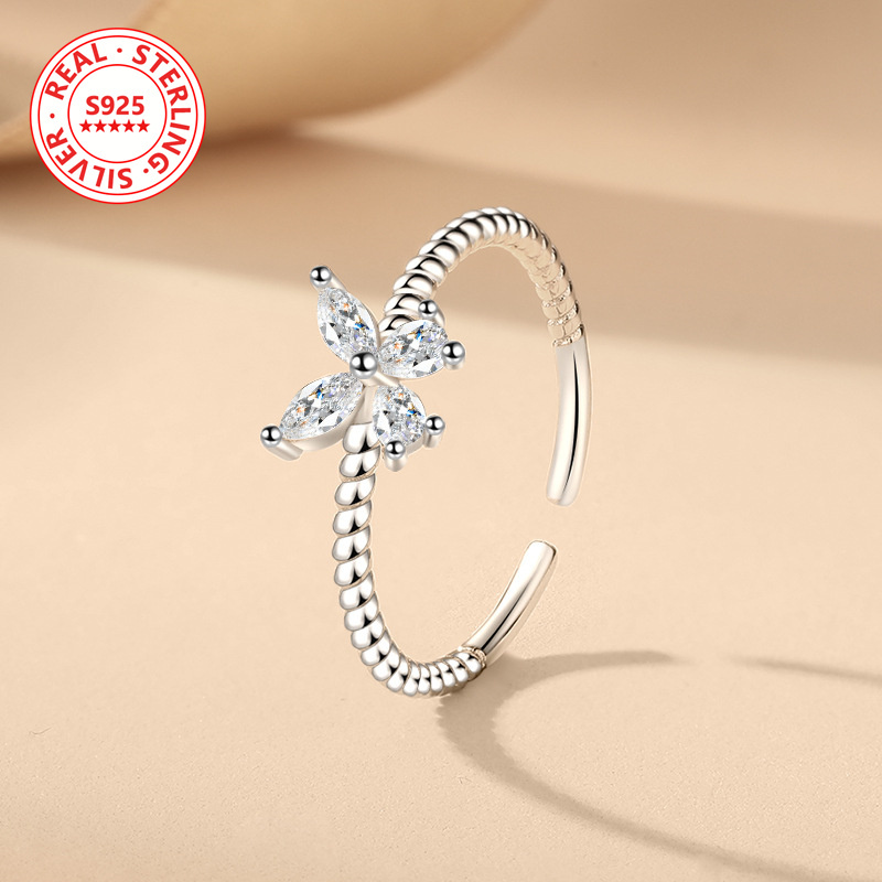 Adjustable S925 Silver Butterfly Ring for Women